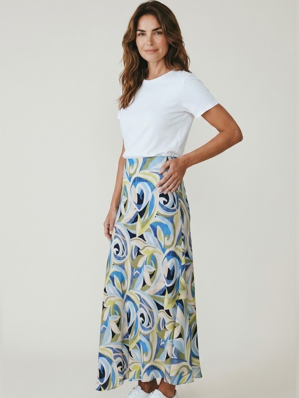 Lane Bryant Swirl Maxi Skirt in Blue, Green and Cream 1052